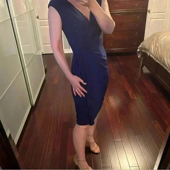 Lauren Ralph Lauren Dress Surplice Wrap Front Sleeveless Royal Blue  Size 2 - Picture 15 of 16